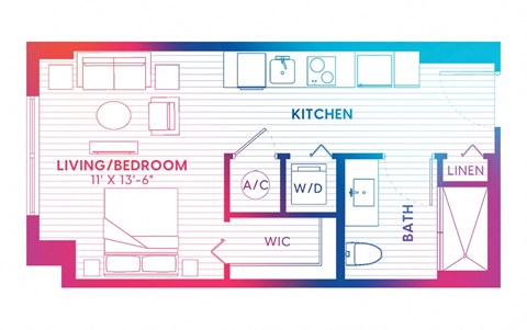 Floor plan for studio, 1 bath, 405 sqft